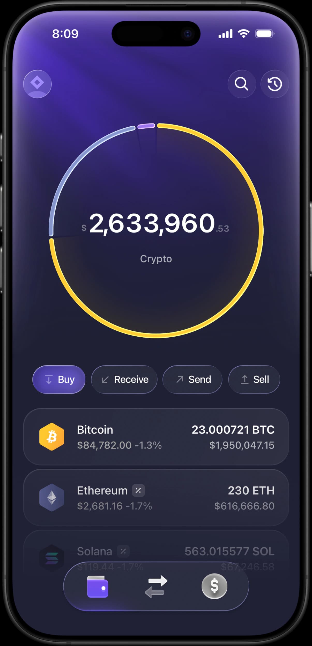 RPWallet simulated account overview on a phone