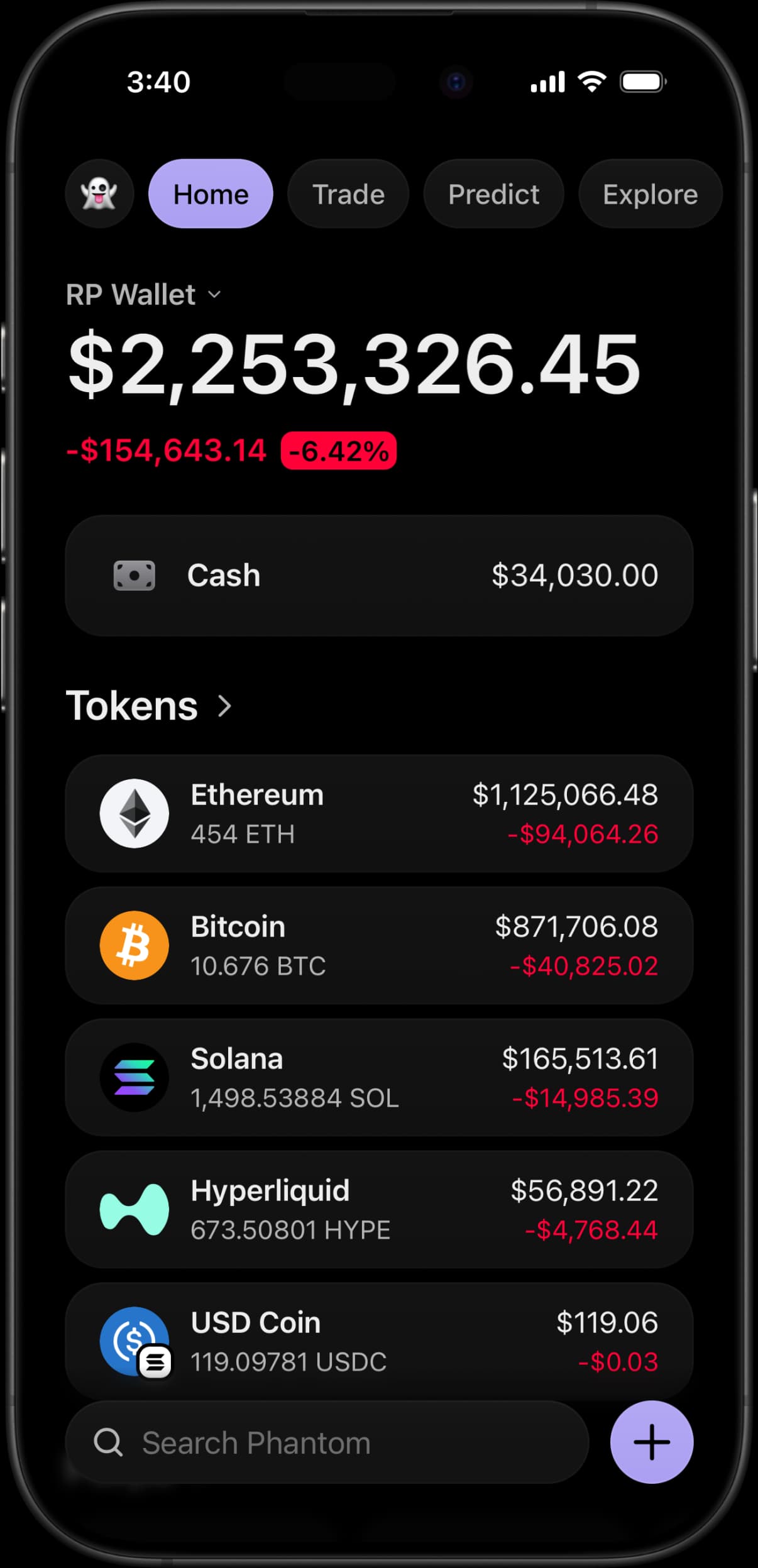 RPWallet running full screen on a phone home screen